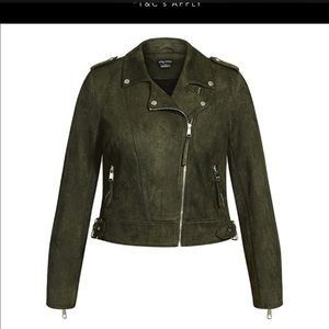 City Chic Biker Jacket Thyme Green Size 18 Faux Suede